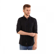 Men Solid Casual Spread Shirt In Black